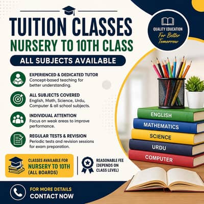 Tuition Available for Nursery to 10th Students
