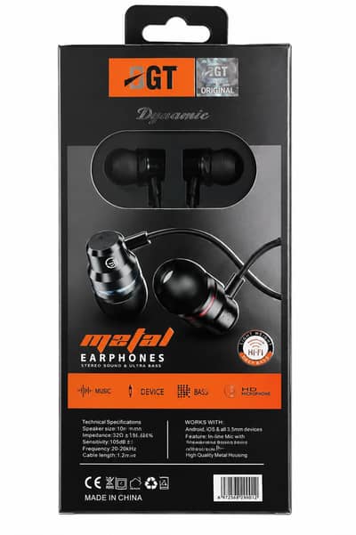 GT Metal Earphones 3.5mm Jack | HiFi Stereo Sound
