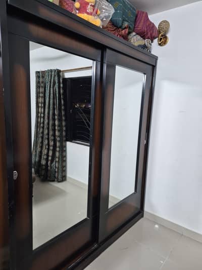 5-Door Wooden Wardrobe with Mirror – Sliding Wardrobe - Wooden Almirah