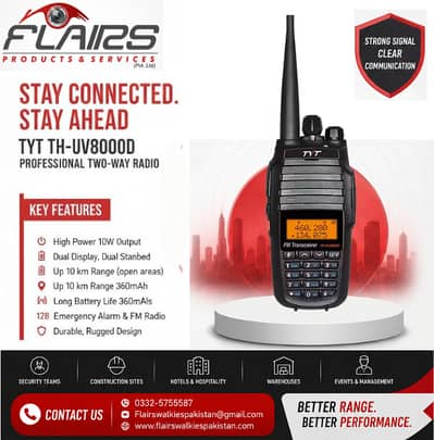 TYT TH-UV8000D – 10W Dual-Band VHF/UHF Long-Range Walkie Talkie