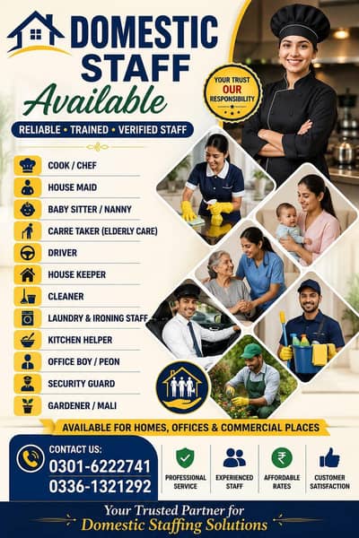 Maids / cook / Nanny / Driver All kinds Domestic staff provider
