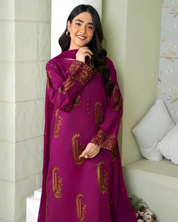 Amber Purple Embroidered 3-Piece Summer Suit – Premium Lawn Cotton Fabric