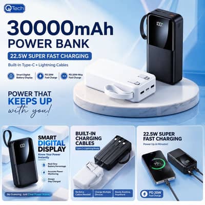 QTech 30000mAh Fast Charging Power Bank 