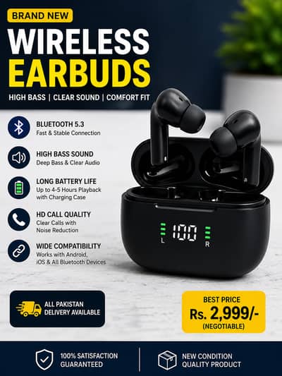 Wireless Earbuds AirPods Style with Long Battery Backup