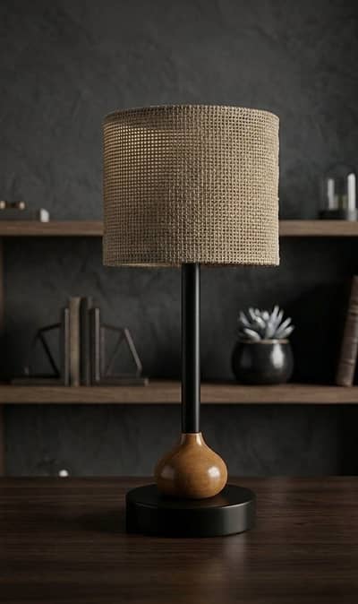 Wooden black rode-iron table lamp [PAIR]