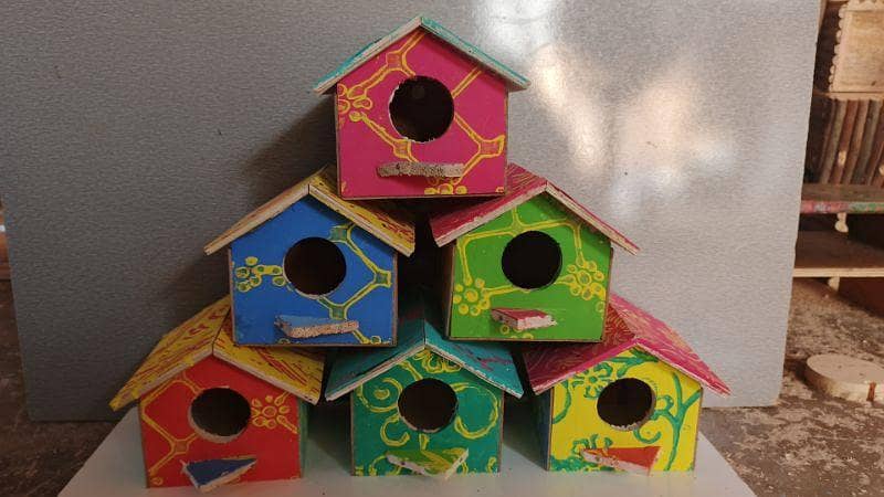 Pack of 5 Birds Huts Wooden Finches, Gouldian, Java
