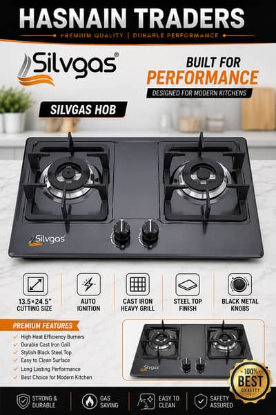Silvgas Built In Gas Hob 3 Burner | 13.5×24.5 Cutting Size |