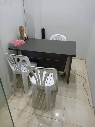 office Table, Chair and Wall Fan Good Condition