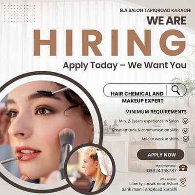 Required staff for ladies salon TariqRoad
