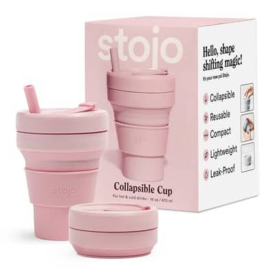 Stojo 16 oz Collapsible Silicone Pocket Cup with Straw – Rose Pink