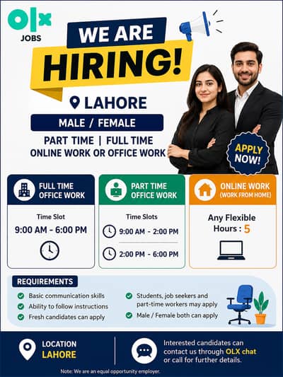 We are hiring Lahore male female part time full time online work