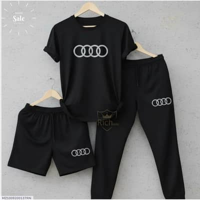 Men Audi logo 3 piece summer track suit black