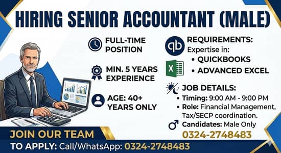 Senior Accountant / Financial Manager Required (NOTE: Male, Age 40+)