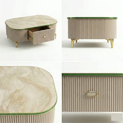 uxmoury Fluted Coffee Table | Marble Top & Gold Accents