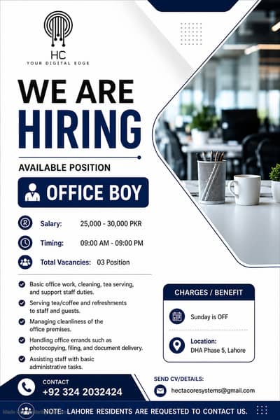 Office Boy Required - Urgent Need - Male Hiring - Male Job - Jobs