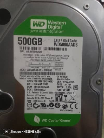 500 gb hard drive. Memory card