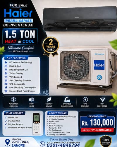 Haier Pearl DC Inverter 1.5 Ton Black AC | Heat & Cool | Excellent Co
