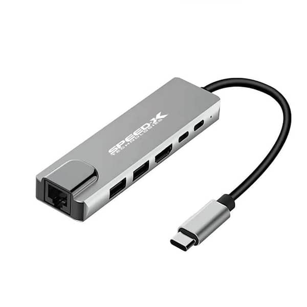 SPEED-X SP-TC601 6-in-1 USB Type-C Hub with 4K HDMI, VGA, LAN, USB 3.0 and PD for Laptops and USB-C devices