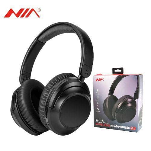 NIA J1 ANC Bluetooth Headphones Over-Ear Headset with 5.0, Deep Bass, 20-Hour Playtime, Black
