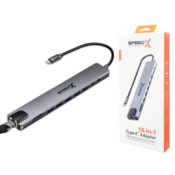 SPEED-X SP-TC1001 10-in-1 USB Type-C Hub: 4K HDMI, VGA, LAN, SD/TF, USB 3.0, PD 100W