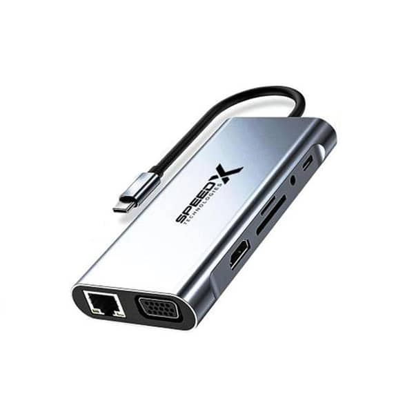 SPEED-X SP-TC1101 11-in-1 USB-C Hub: 4K HDMI, VGA, LAN, USB 3.0, SD/TF, Audio, PD 100W for USB-C Devices
