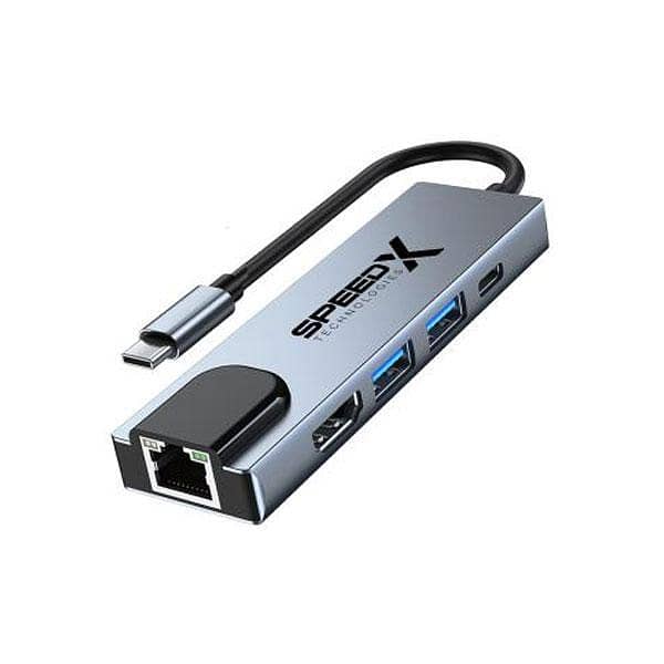 SPEEDX SP-TC501 5-in-1 Type-C Hub: 4K HDMI, USB 3.0, LAN, and PD Charging for Laptop and Mobile