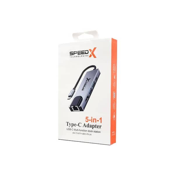SPEED-X Type C Hub Multi Port Adapter with 4K HDMI, USB 3.0, RJ45, PD Fast Charging, SD/TF Card Reader
