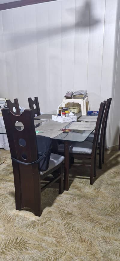 Solid Wood and Glass Dining Table Set 6 Seater