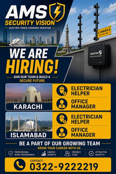 Urgently hiring Office Manager , Electrician, Helper