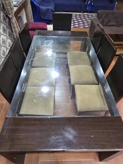 Dinning Table for 8 person Wooden And Glass Finish