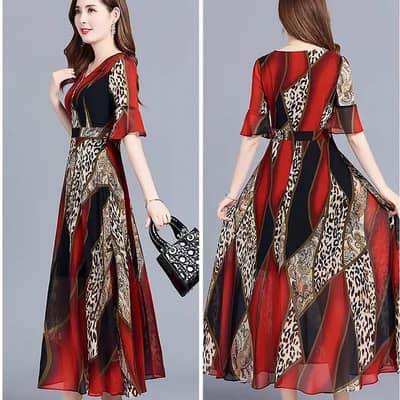 2025 Long Sleeve Floral Red Dress for Women – Elegant & Stylish
