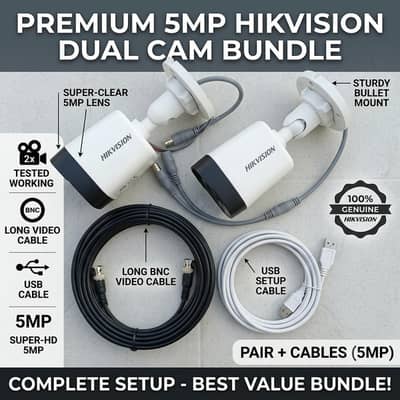 Pair of Hikvision Security Cameras with BNC Cables - Ready to Install