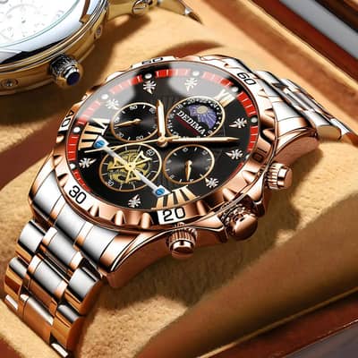 Men's Gold Flywheel Quartz Watch with Luminous Dial