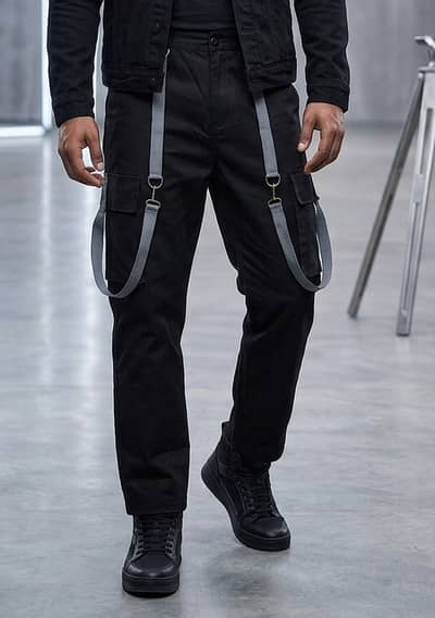 Black Cargo Trouser for Men – Stylish Streetwear Pants with Side Strap