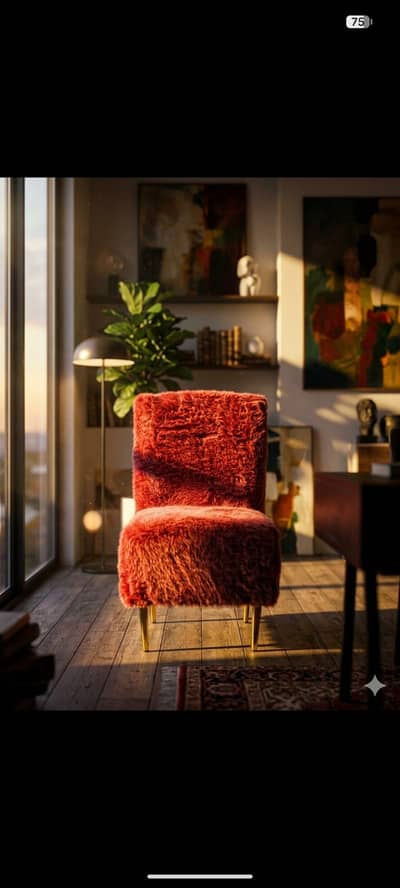 pink fur chair with gold-finished metal legs