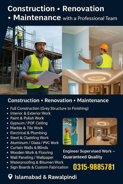 house construction/home renovation/carpenter/ceiling /tile marble worK