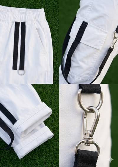 White Cargo Trouser for Men – Stylish Streetwear Cargo Pants with Blac