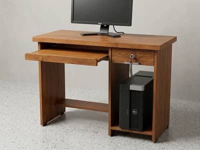 Computer Table Wooden with Keyboard Tray & CPU Shelf