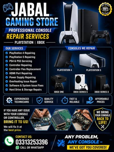 PS4 and PS5 controllers and console repairing service are available
