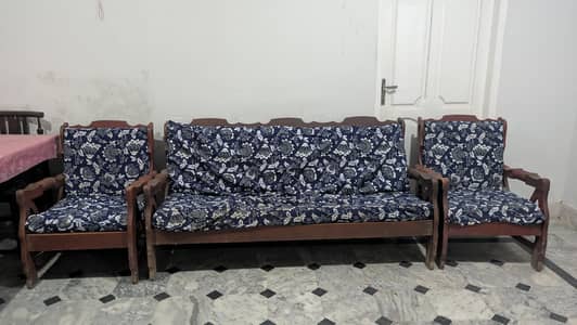 Wooden Dining Table Set with 6 Chairs - 3+1+1 Seater Sofa