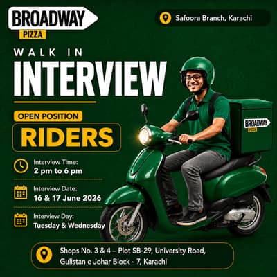 Riders Interview for Broadway Pizza (Safoora Branch) Karachi