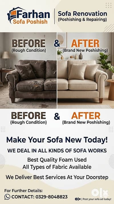 sofa repair/fabric change/Seat repairing/sofa for sale/sofa poshish