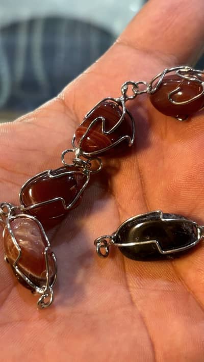 Aqeeq stones bracelet in silver 925 ( chandi )