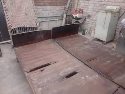 Totally Wooden Two single bed  (old is Gold)