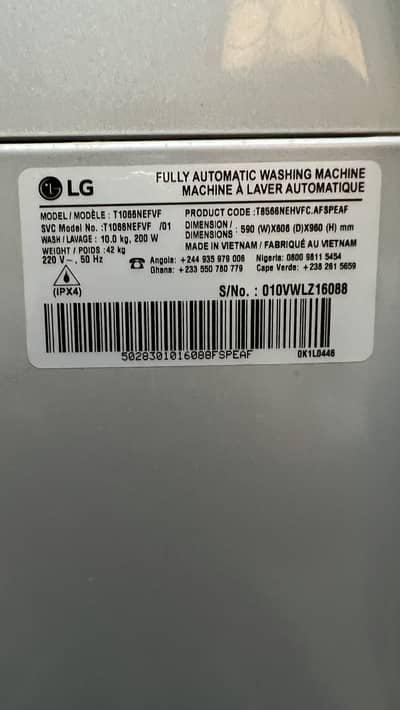 LG TOP LOAD 10kg excellent confition
