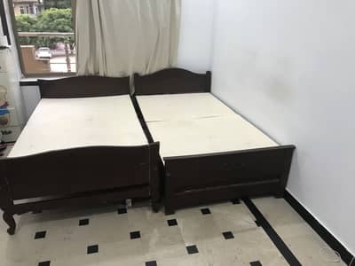 2 Single Wooden Beds for Sale (Without Mattresses) – Islamabad