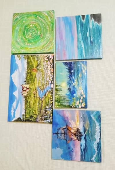 Beautiful Handmade Canvas Paintings – 5 Paintings | Urgent Sale