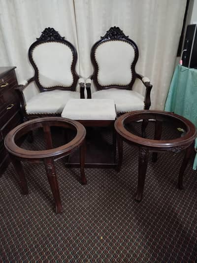 Elegant Solid Wood Sofa Chairs Set with Tables – Classic Luxury Design