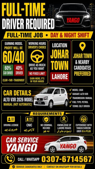 Yango Driver Required – 60/40 Commission Model | Flexible Hours