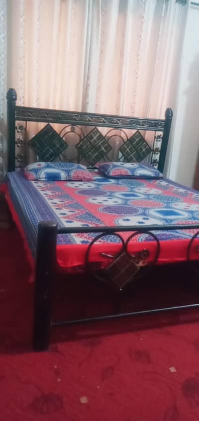 iron double bed with mattress